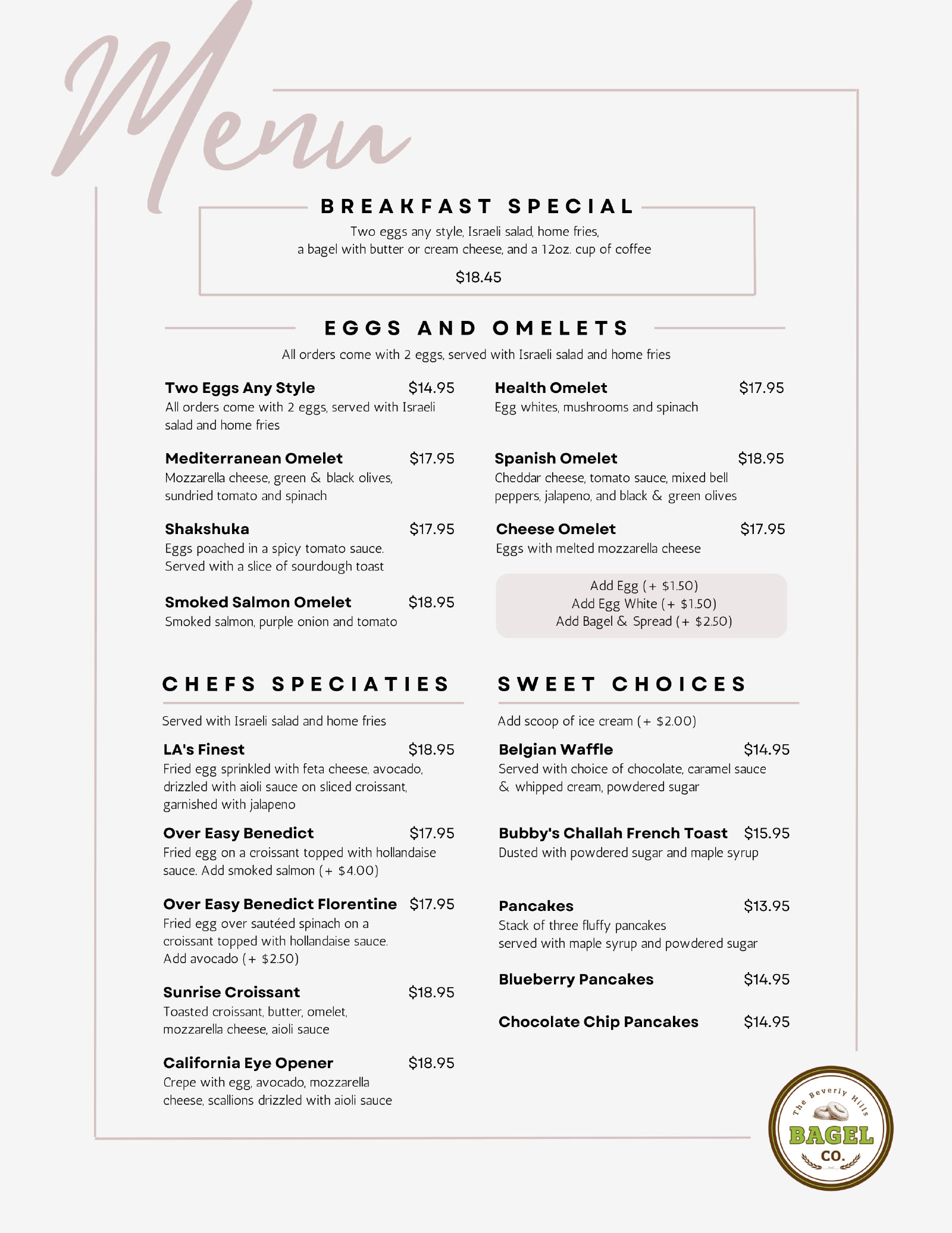 Menu The Beverly Hills Bagel Co.